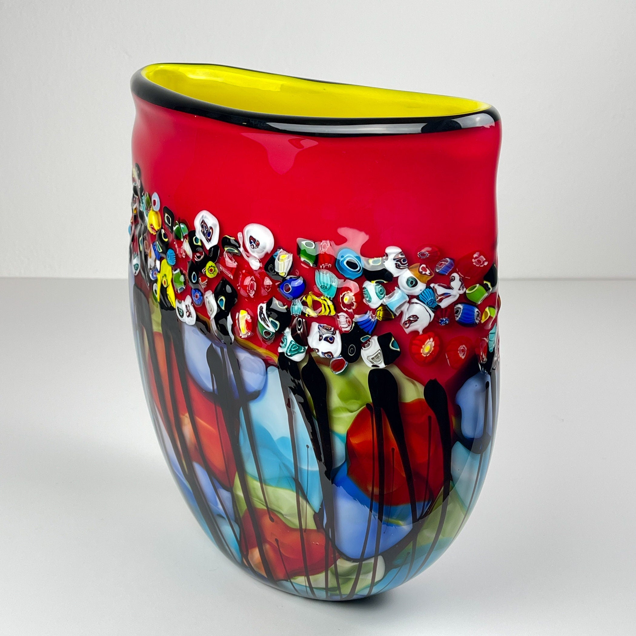 Original large vintage murano glass vase Murrine, Italy 1980s