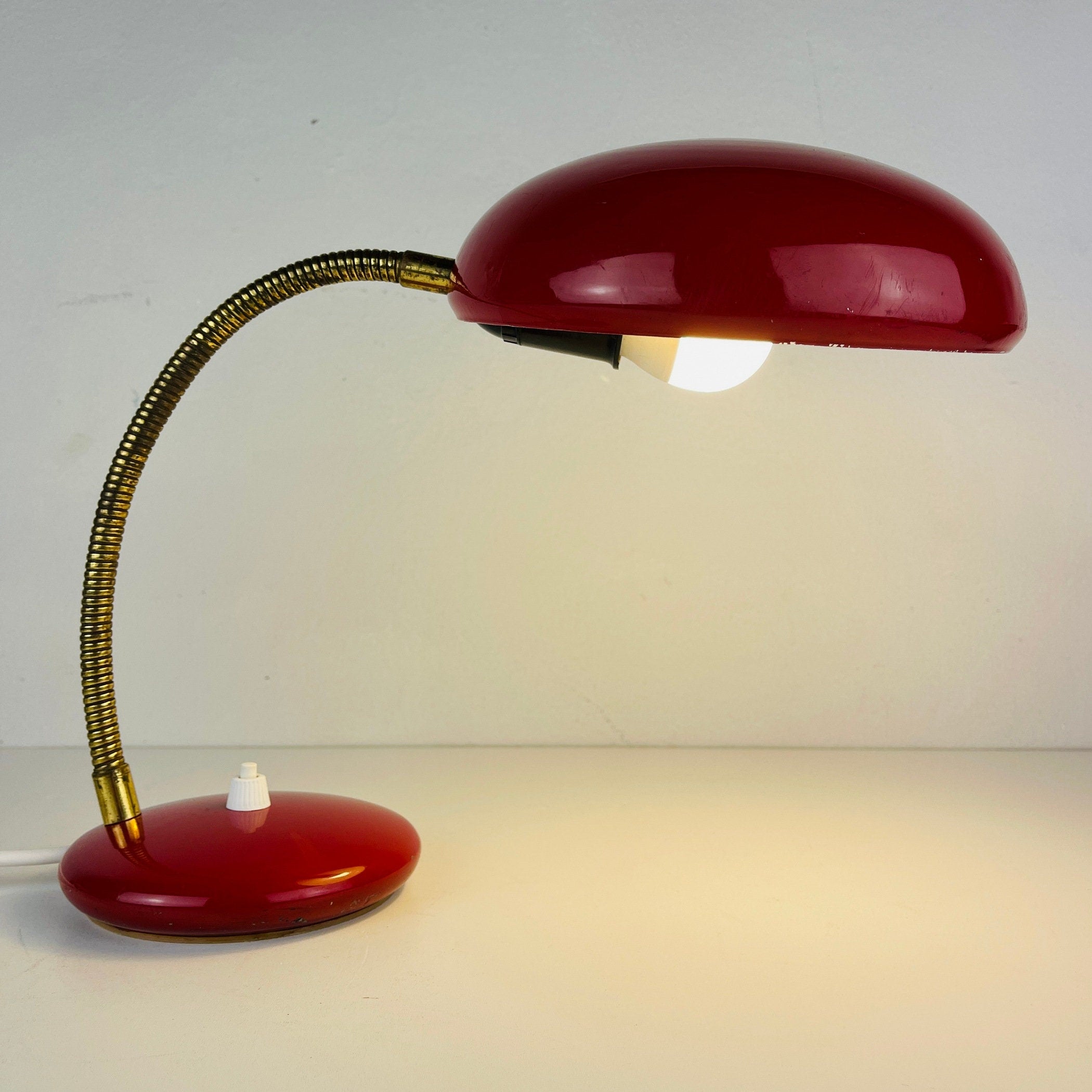 Mid-century red desk lamp Italy 1970s Vintage gooseneck lamp