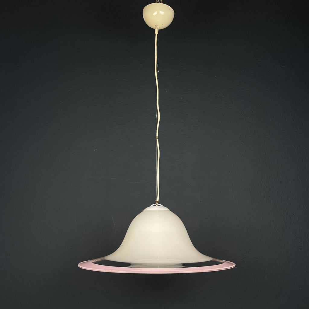 Murano glass white and pink pendant lamp Italy 1970s Mid-century lighting ceiling lamp