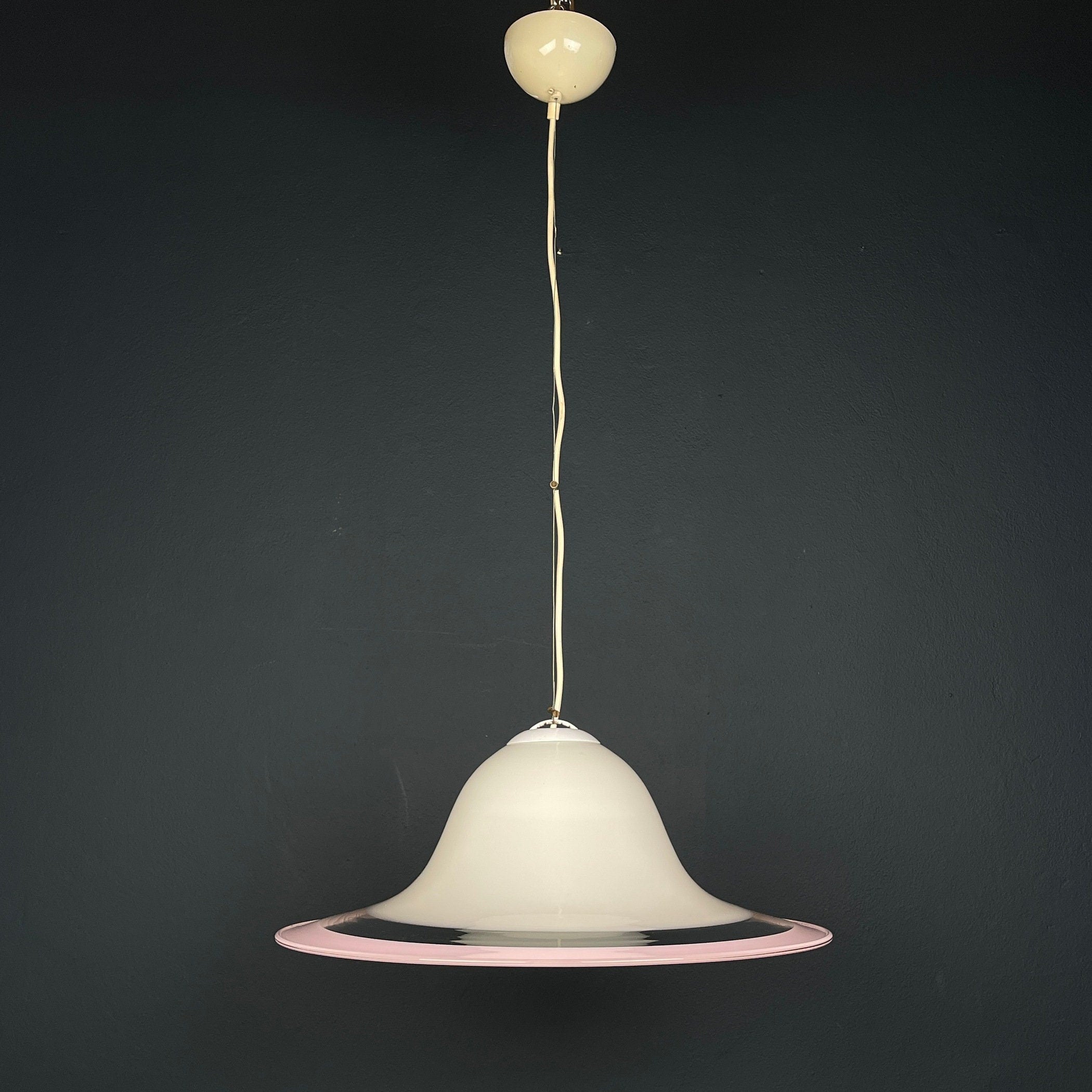 Murano glass white and pink pendant lamp Italy 1970s Mid-century lighting ceiling lamp