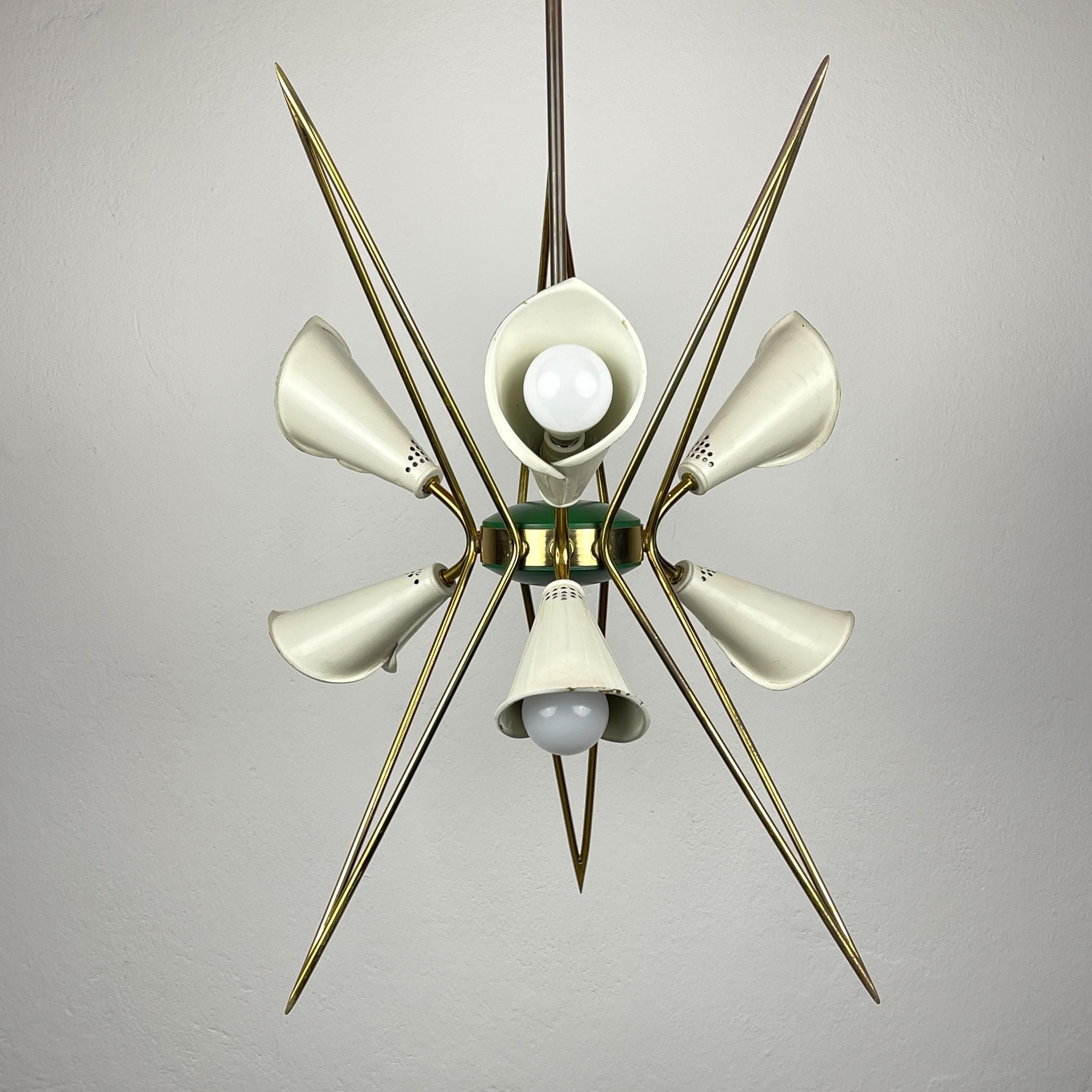 Mid-century metal chandelier by Stilnovo, Italy 1970s, Vintage home decor