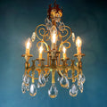 Vintage Italian Chandelier: 1960s Bronze 5-Arm Crystal Drop Light