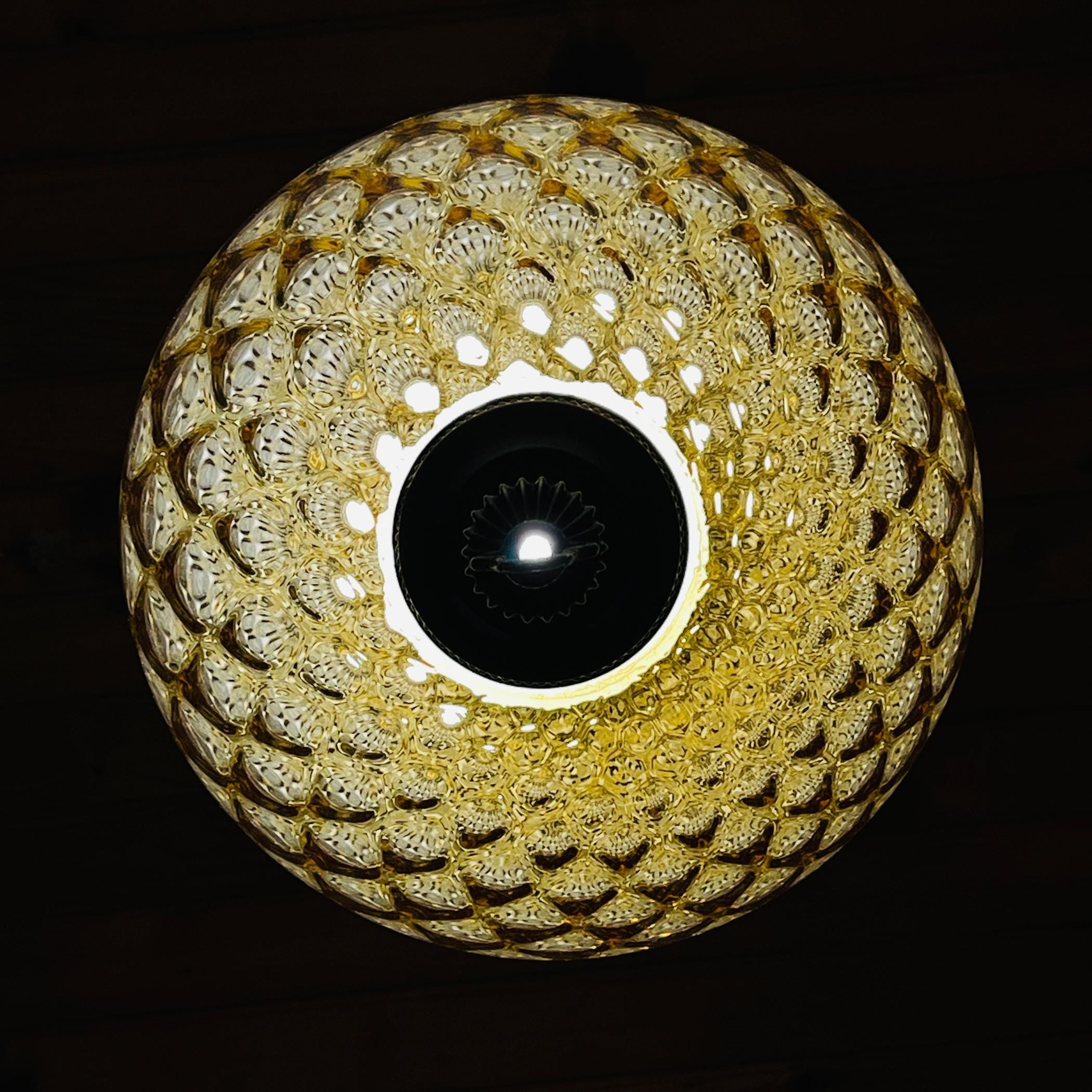 Vintage yelllow murano sphere ball pendant lamp Italy 1970s, Mid-century italian lighting