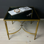 Vintage Smoked Glass & Brass Side Table: Italian Art Deco 1970s