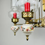 Vintage porcelain and brass chandelier Italy 1930s