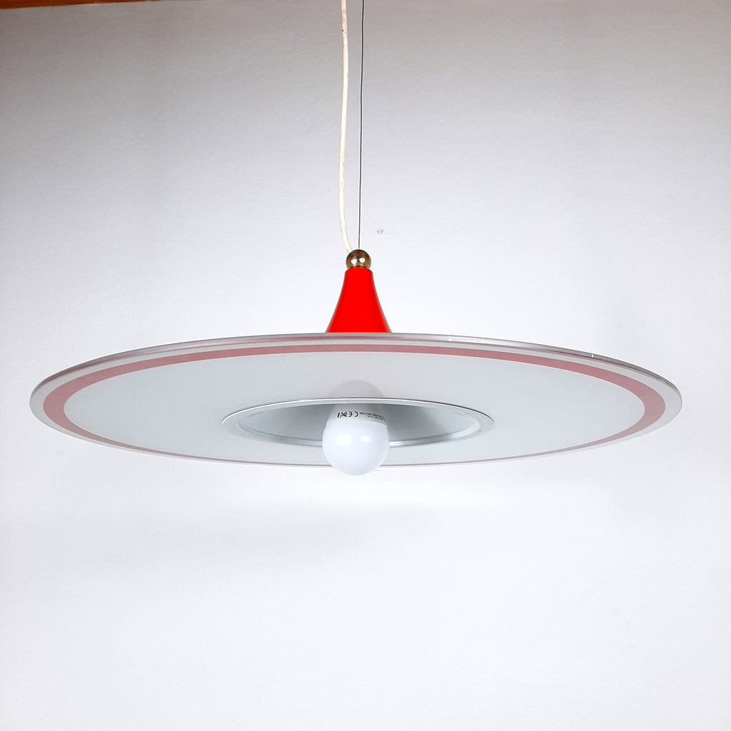 Mid-century pendant lamp Italy 60s Red retro chandelier space age atomic vintage lighting