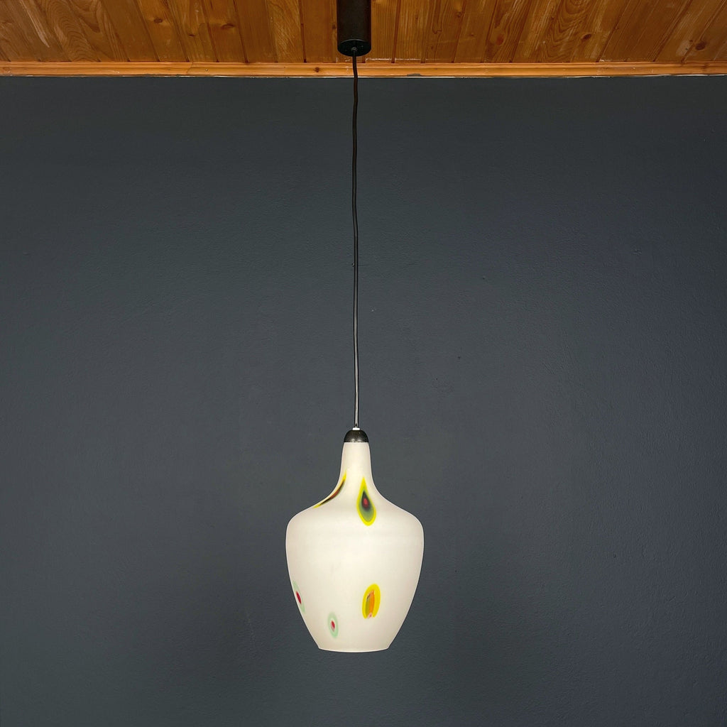 Mid-century multicolor opaline murano glass pendant lamp by Stilnovo Italy 1950s