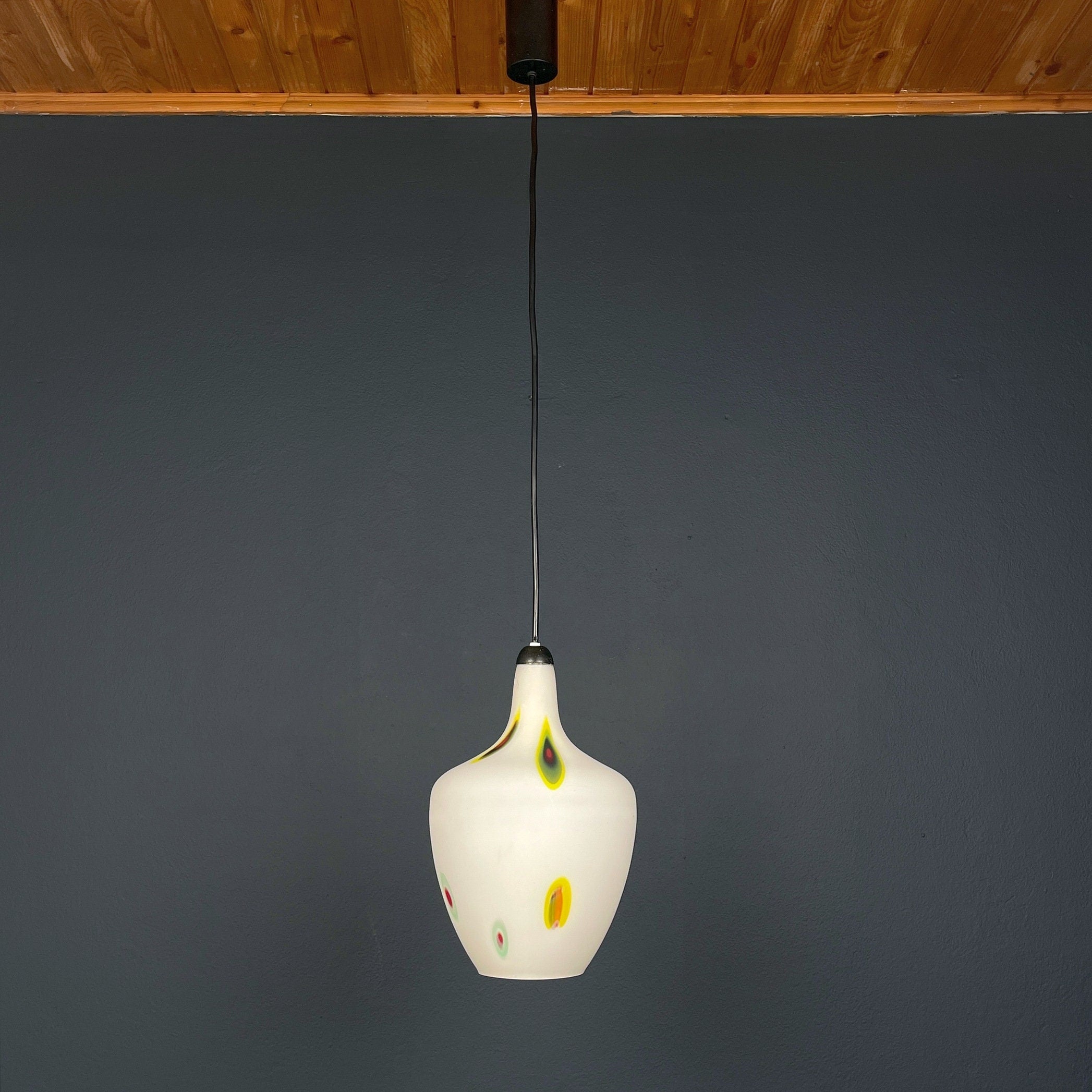 Mid-century multicolor opaline murano glass pendant lamp by Stilnovo Italy 1950s