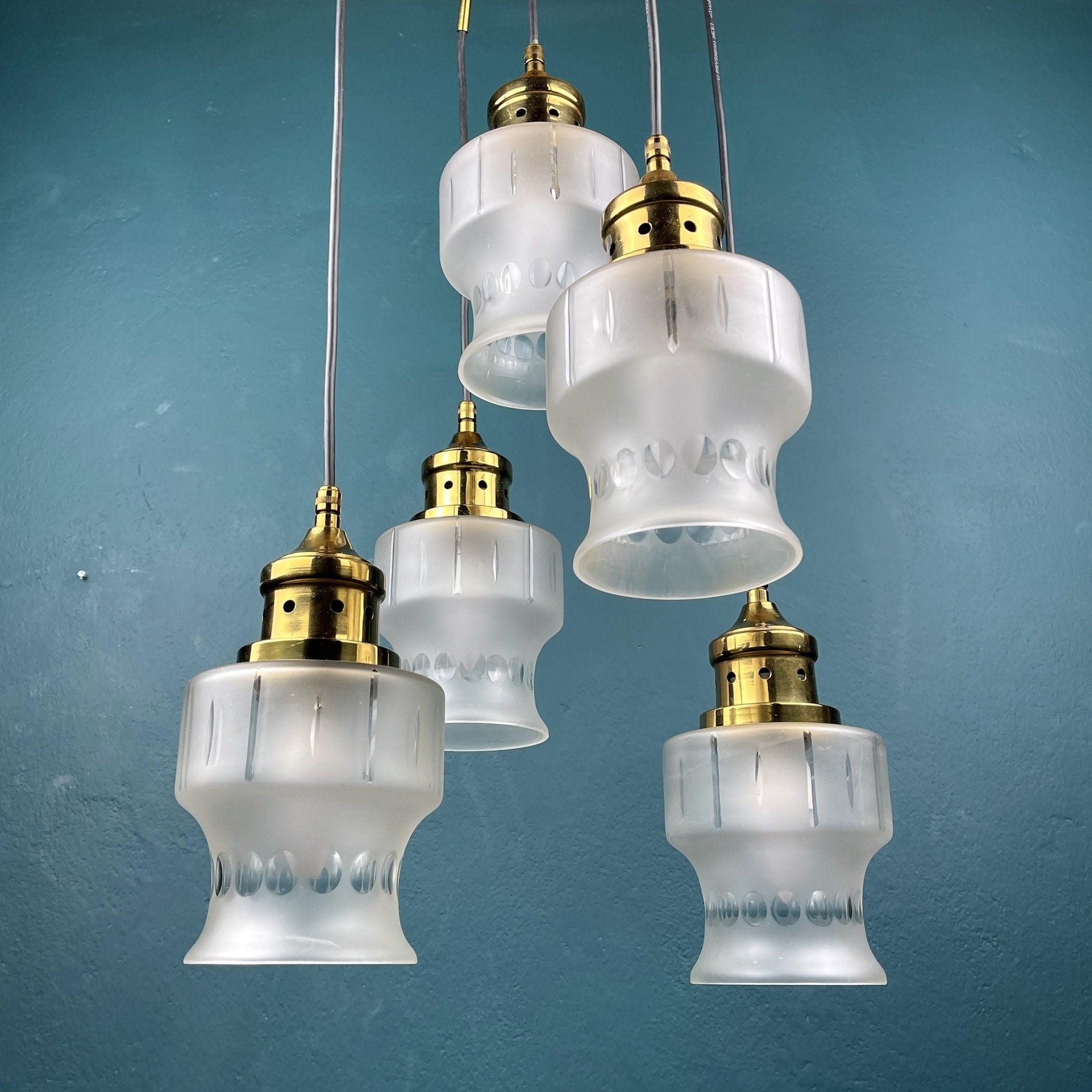 Mid-century cascade glass chandelier Italy 1970s Space Age Sputnik Vintage Pendant Light