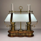 Vintage wooden and brass table lamp by Qvist & Co, Sweden 1970s