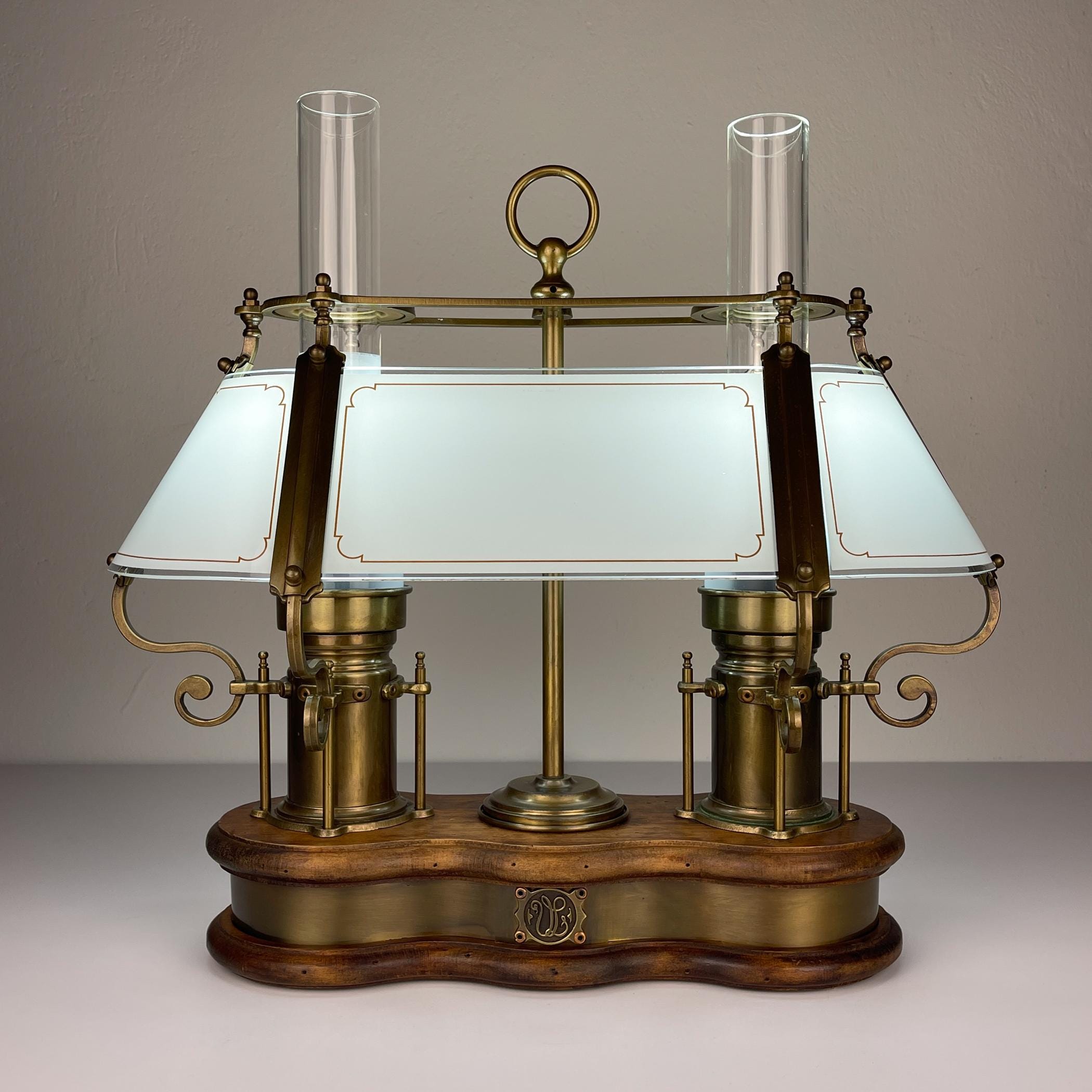 Vintage wooden and brass table lamp by Qvist & Co, Sweden 1970s
