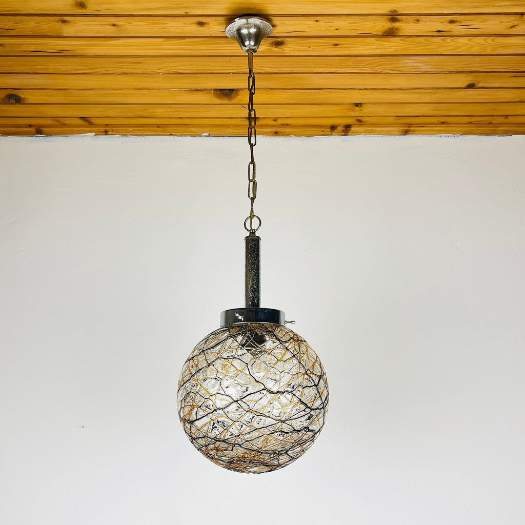 Vintage murano sphere ball pendant lamp Italy 1960s Mid-century italian lighting