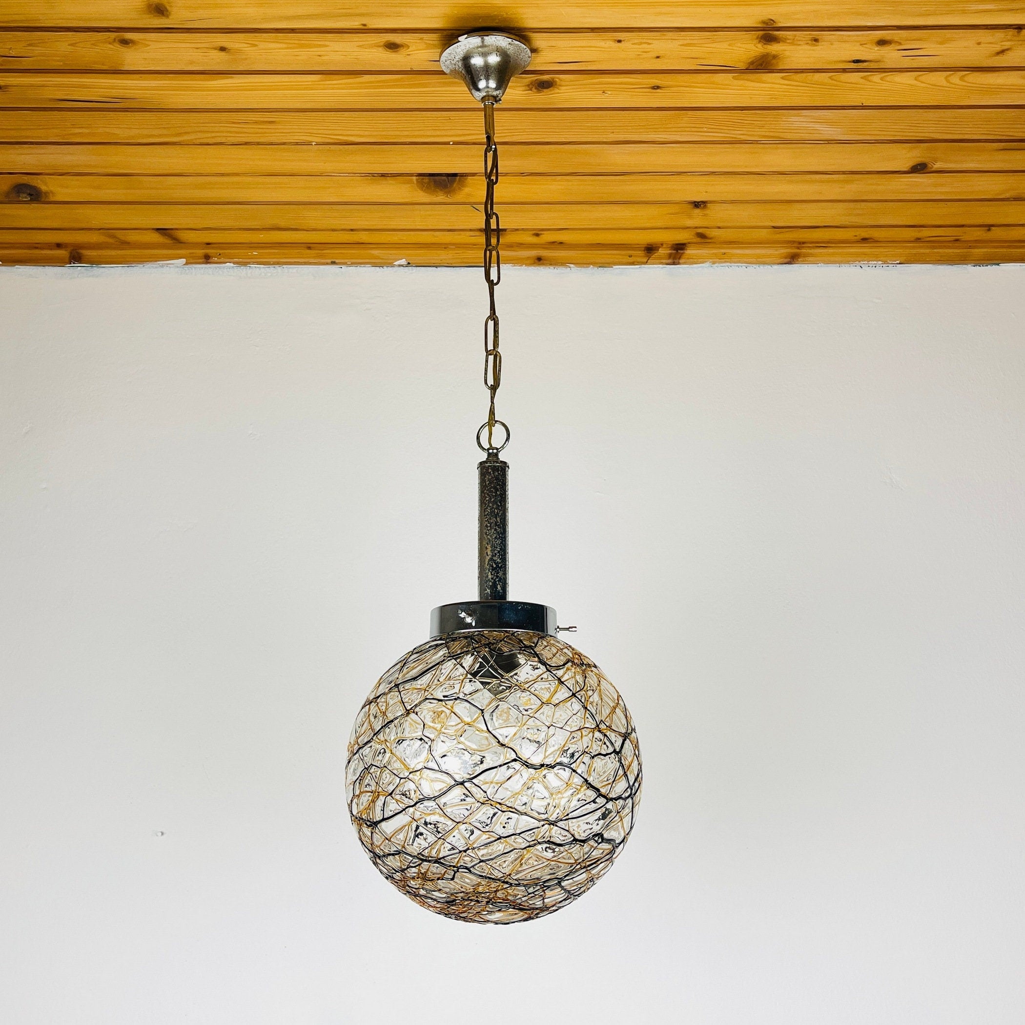 Vintage murano sphere ball pendant lamp Italy 1960s Mid-century italian lighting