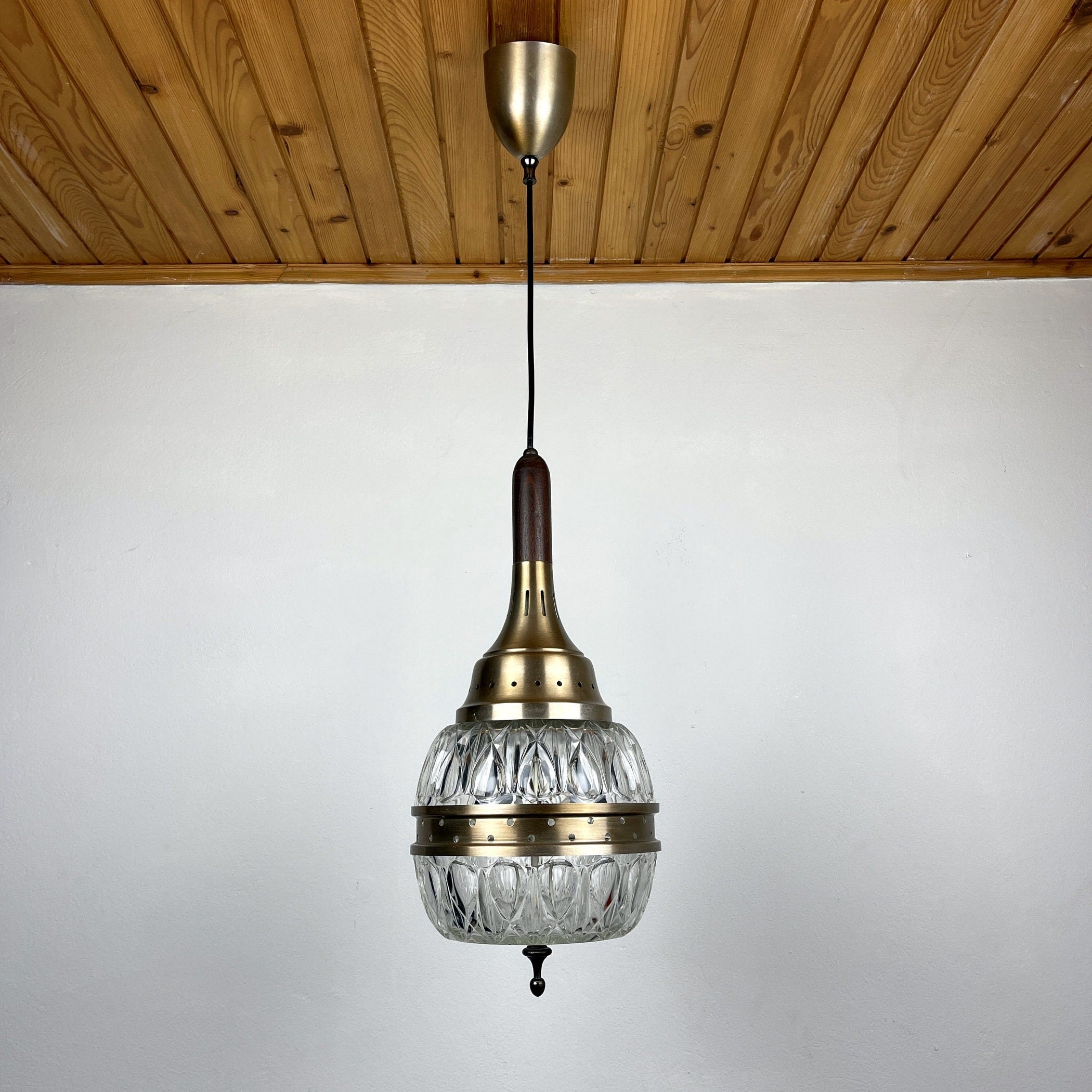 Mid-century glass pendant lamp Italy 1960s Vintage Italian lighting Space Age