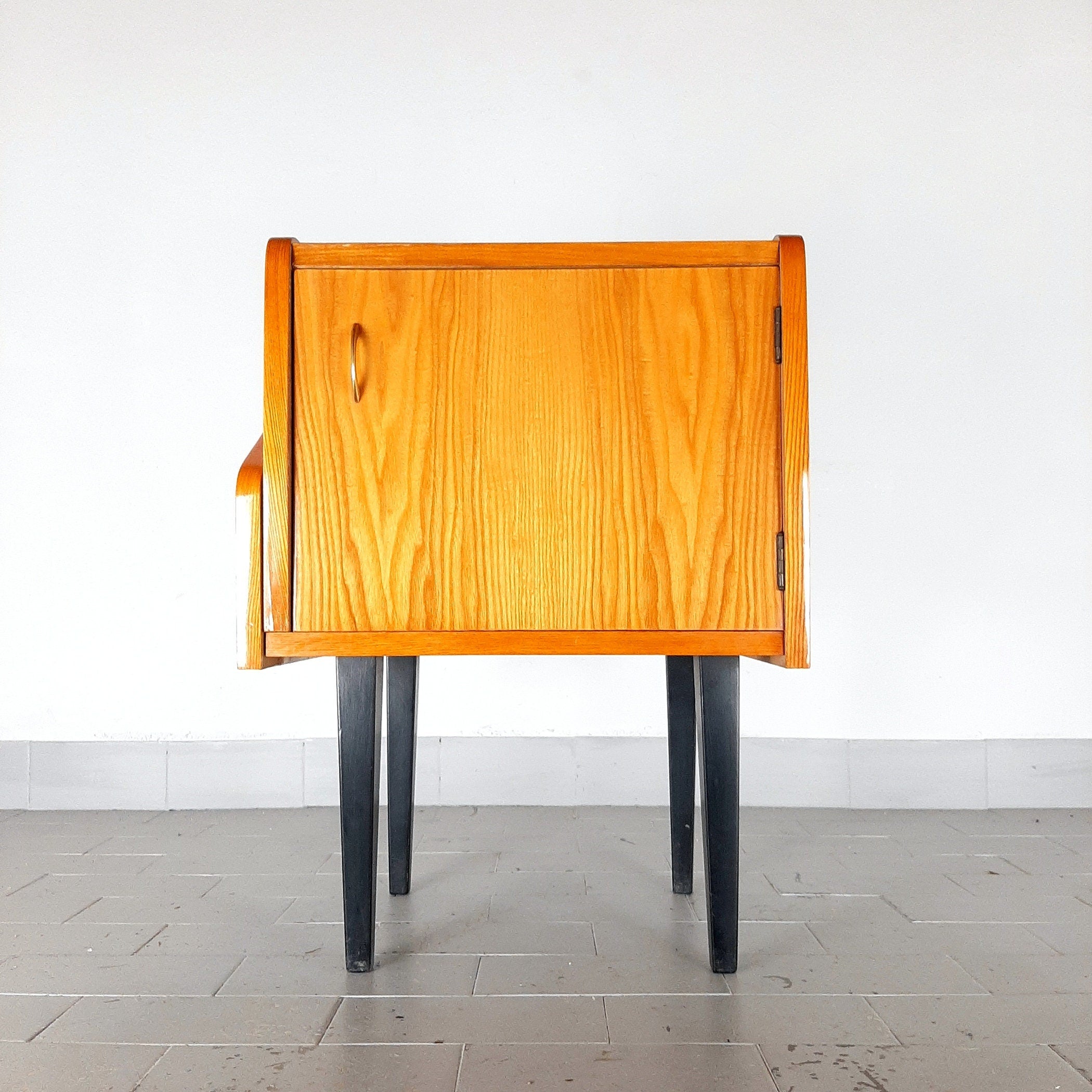 Mid-century bedside table Yugoslavia Retro Modern 1970s Polished Nightstand Storage