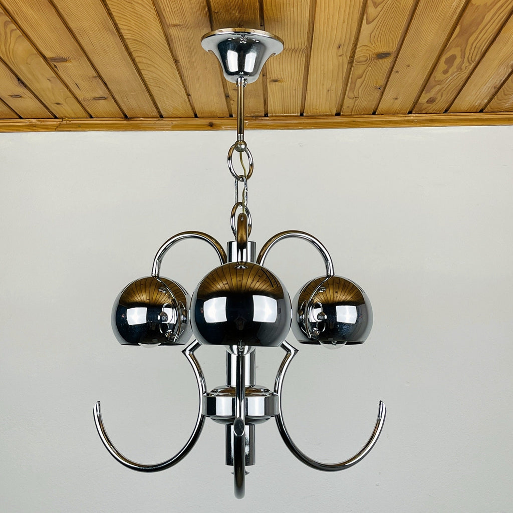 Vintage Italian Eyeball Pendant Lamp: Chrome Space Age Lighting, 1970s