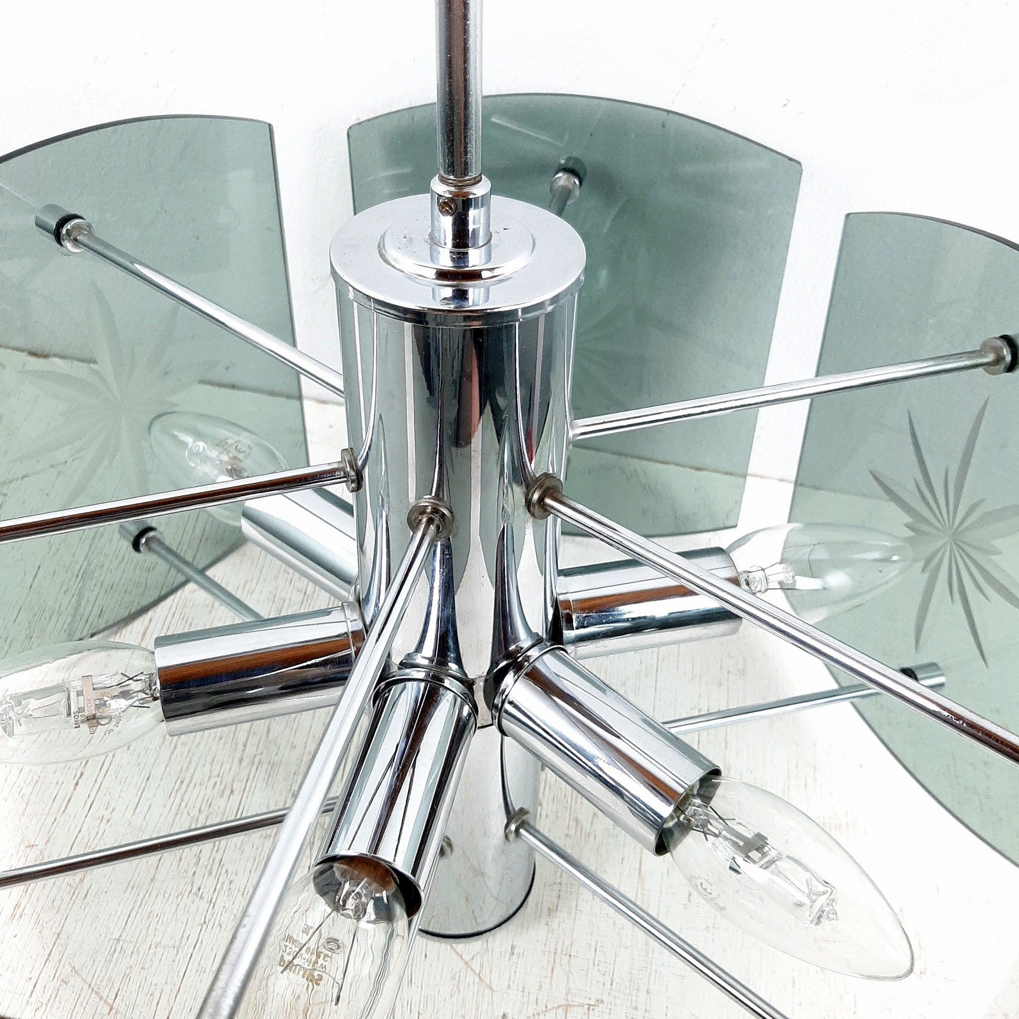 Mid-Century Modern Smoked Glass Pendant Lamp: EMI Poljcane Yugoslavia '70s