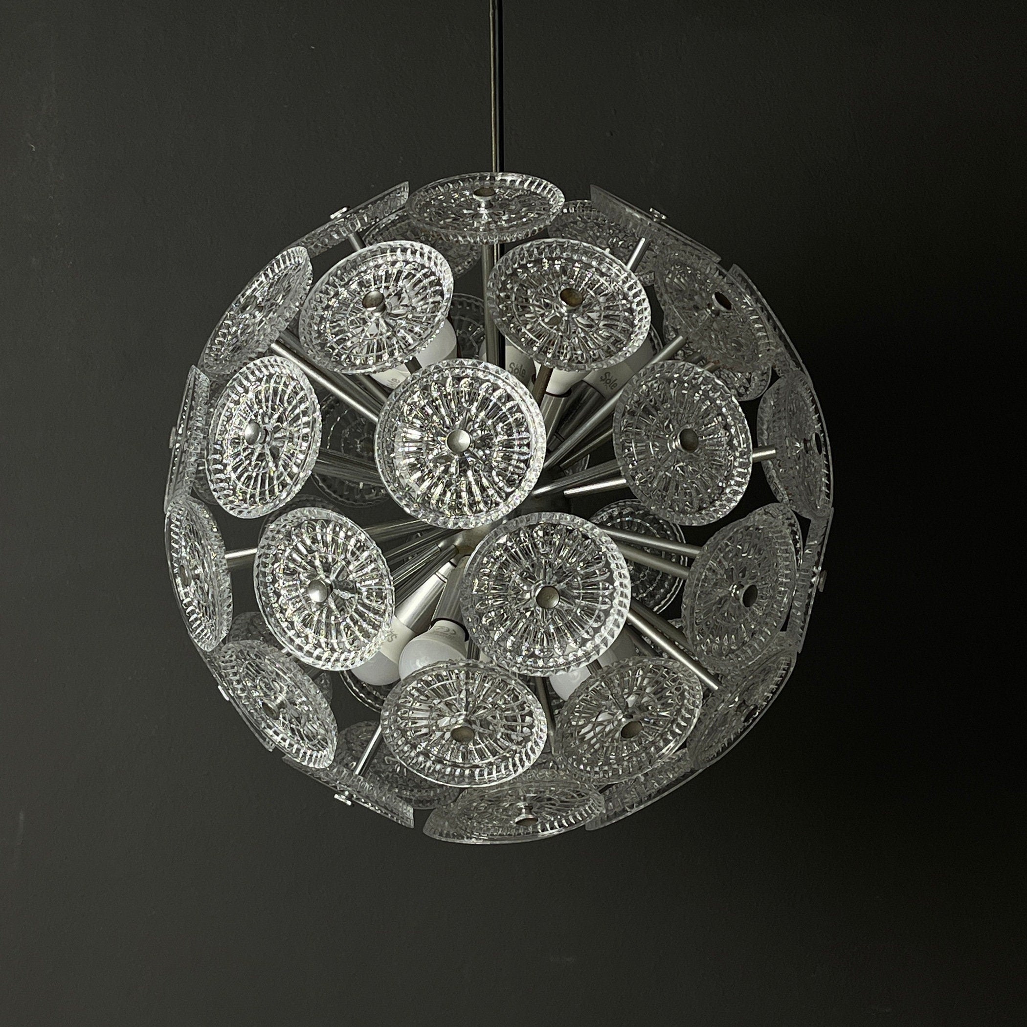 Vintage crystal chandelier Sputnik Dandelion Italy 1960s mid-century modern italian lighting