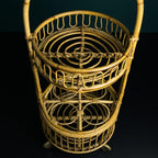 Vintage bamboo & rattan round service bar cart, Italy 1960s