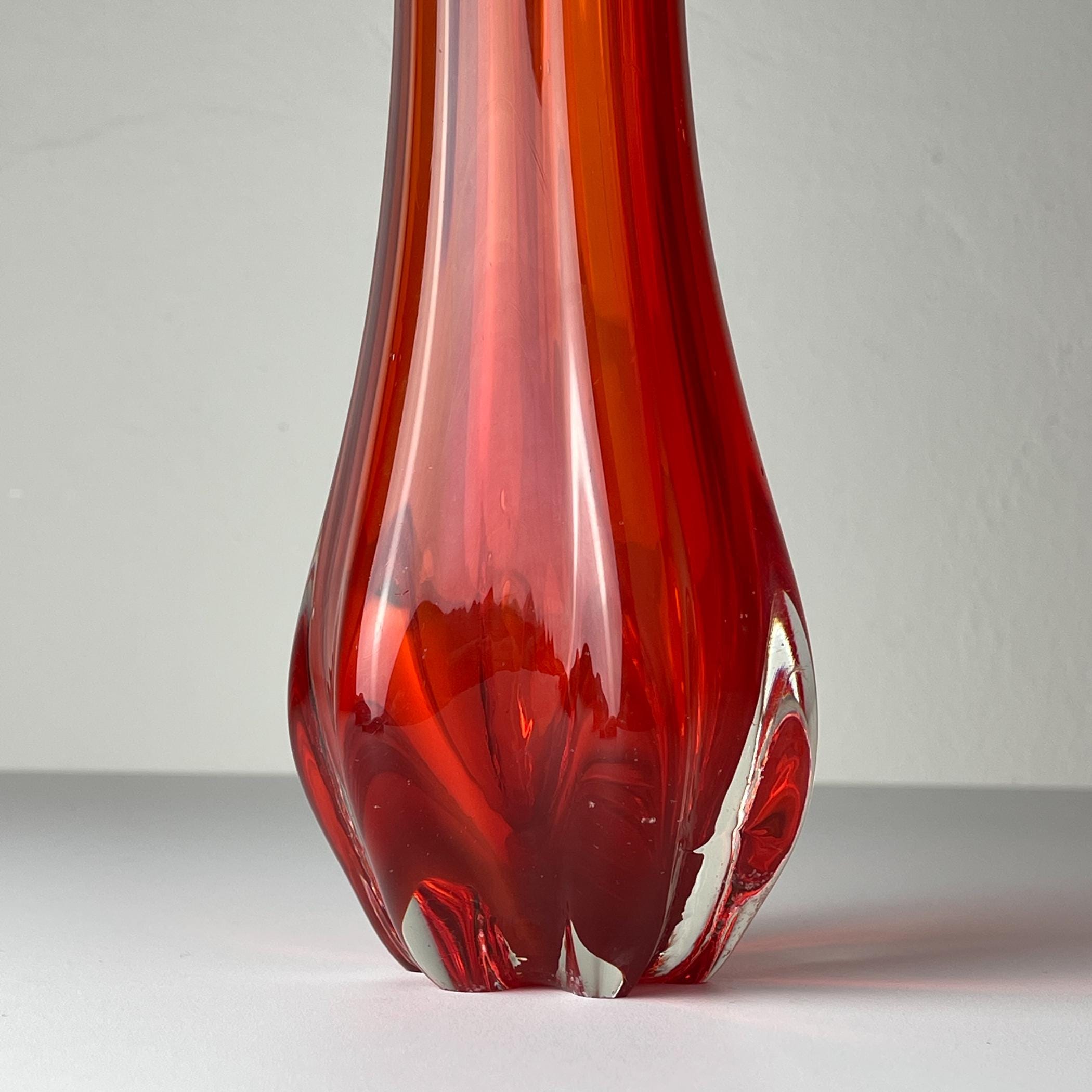 Mid-century red glass vase, Italy 1970s, Vintage home decor