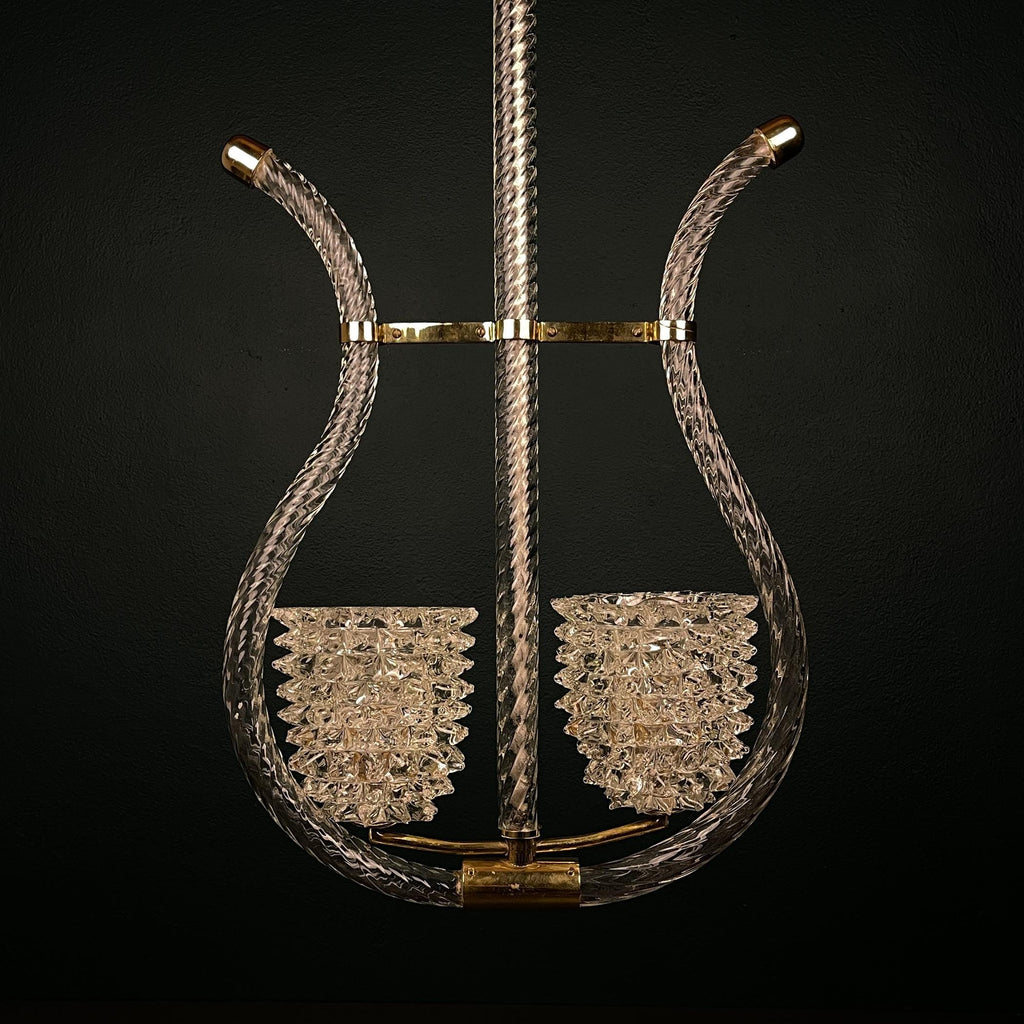 Vintage Murano Lyre Chandelier by Barovier & Toso: Italian Art Deco Lighting