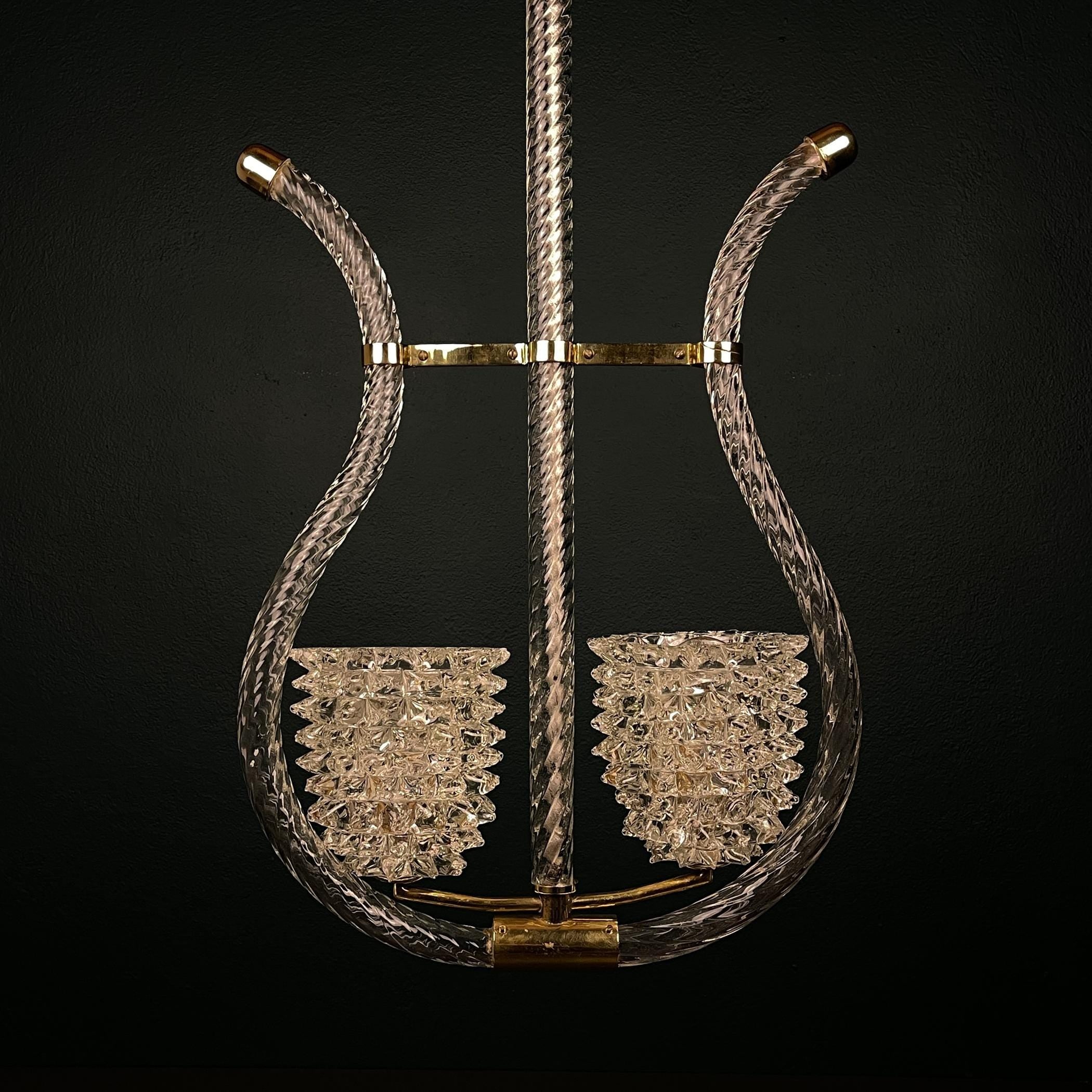 Vintage Murano Lyre Chandelier by Barovier & Toso: Italian Art Deco Lighting