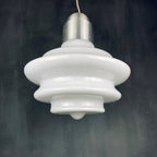Large mid-century opaline white glass hanging lamp Italy 1960s Art deco Italian modern