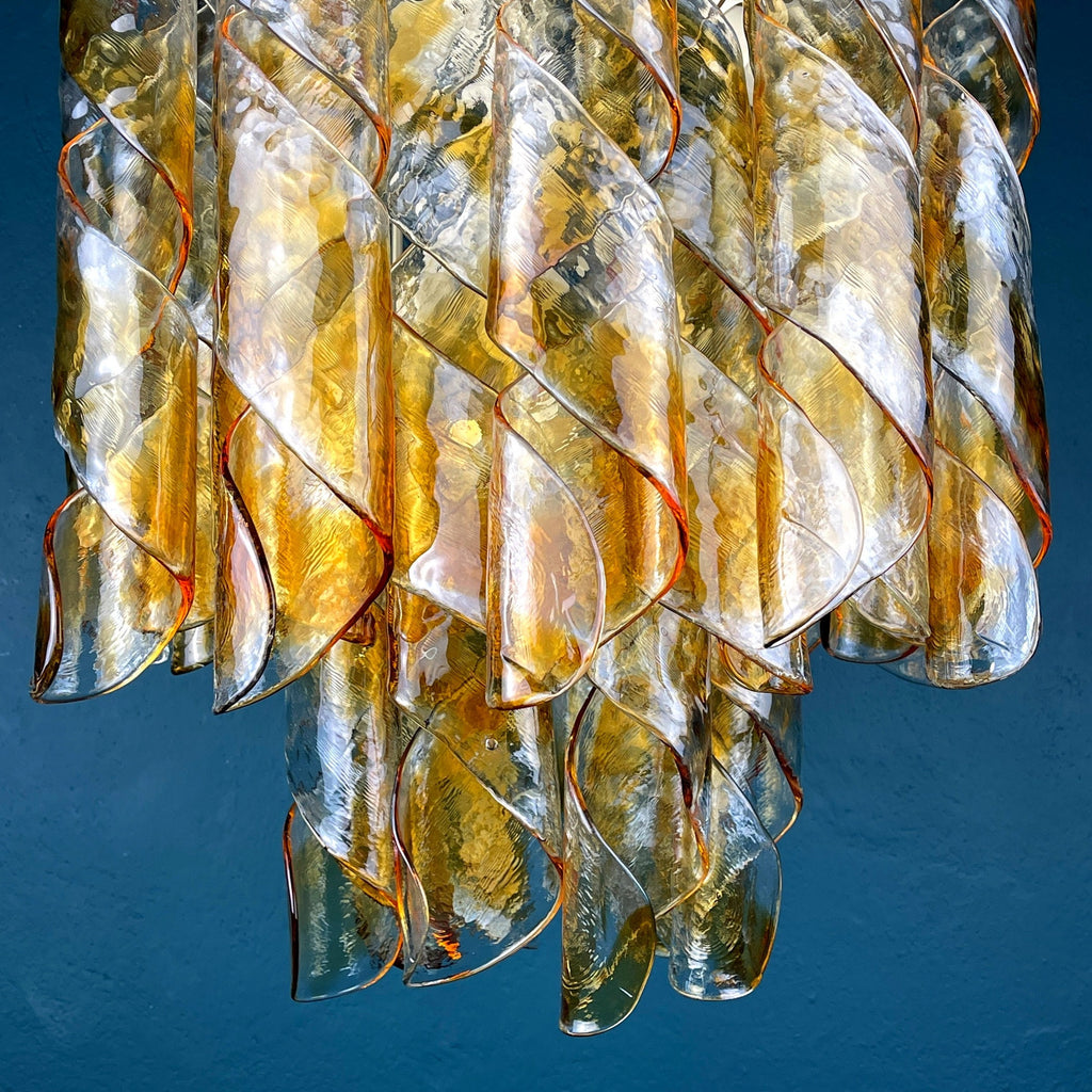 AV Mazzega 'Torciglioni' Vintage Murano Glass Chandelier - 1970s Mid-century Italian Lighting Masterpiece