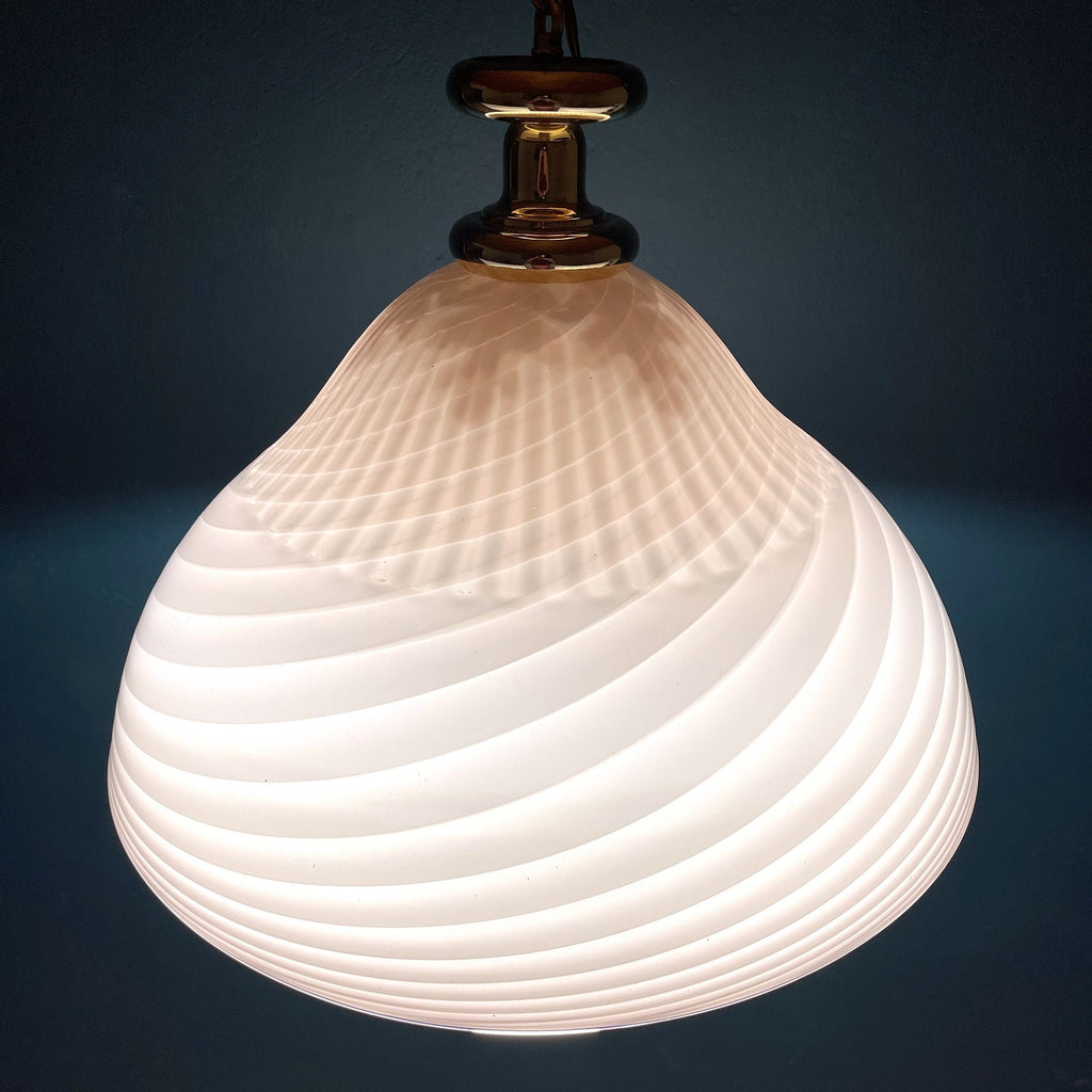Vintage Murano Glass Pendant Lamp: Swirl Italian Lighting, 1970s