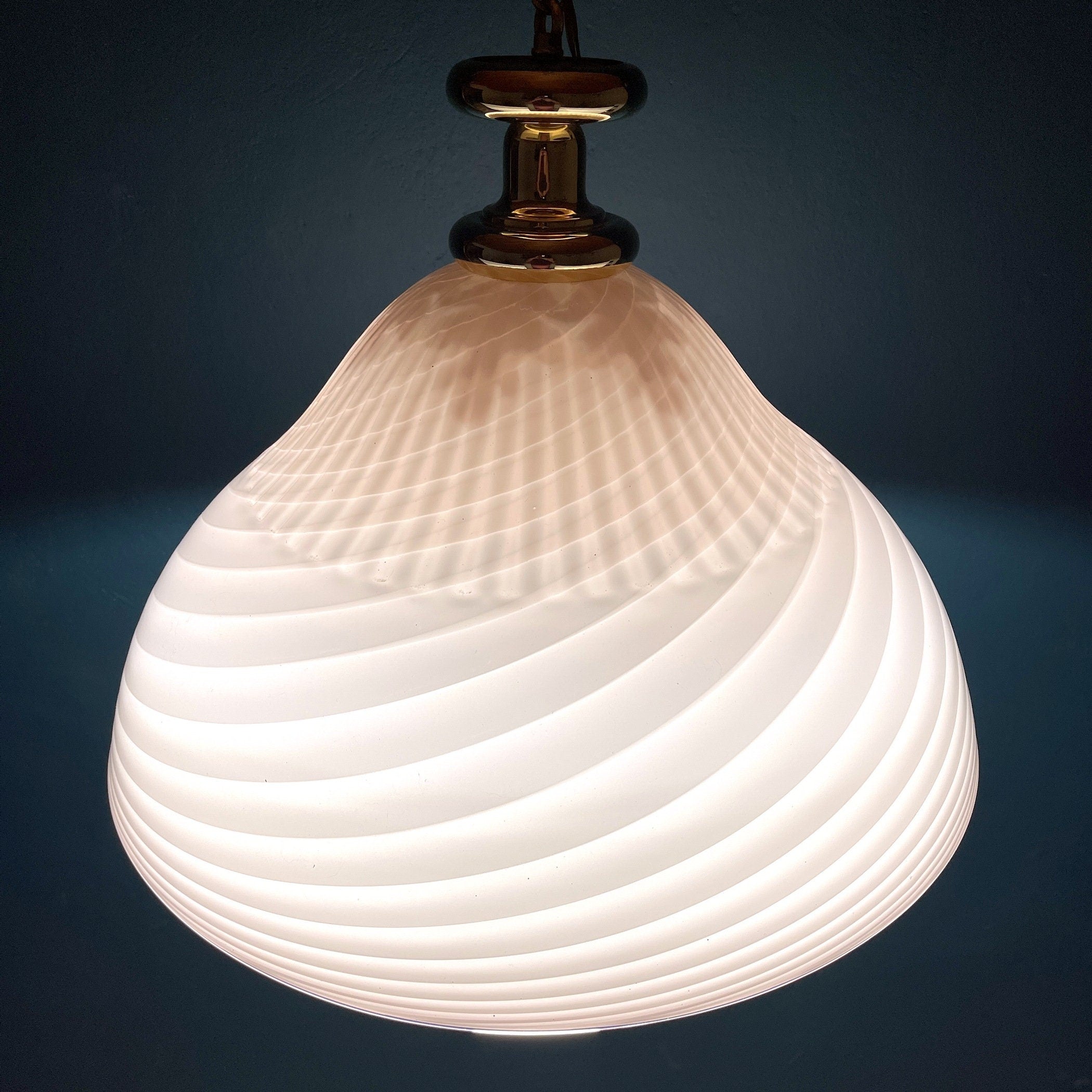 Vintage Murano Glass Pendant Lamp: Swirl Italian Lighting, 1970s