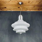 Large mid-century opaline white glass hanging lamp Italy 1960s Art deco Italian modern