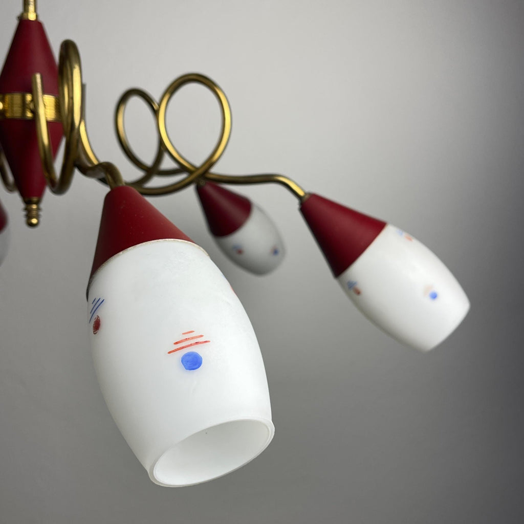 Vintage brass and murano glass chandelier by Stilnovo, Italy, 1960s, Italian Classic Design