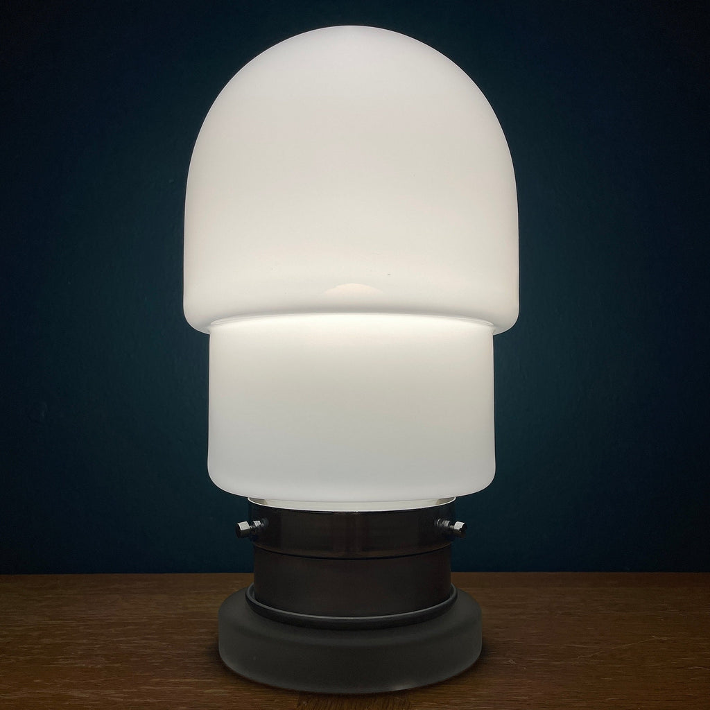 Vintage White Opaline Glass Table Lamp: Italian Mid-Century Modern Lighting
