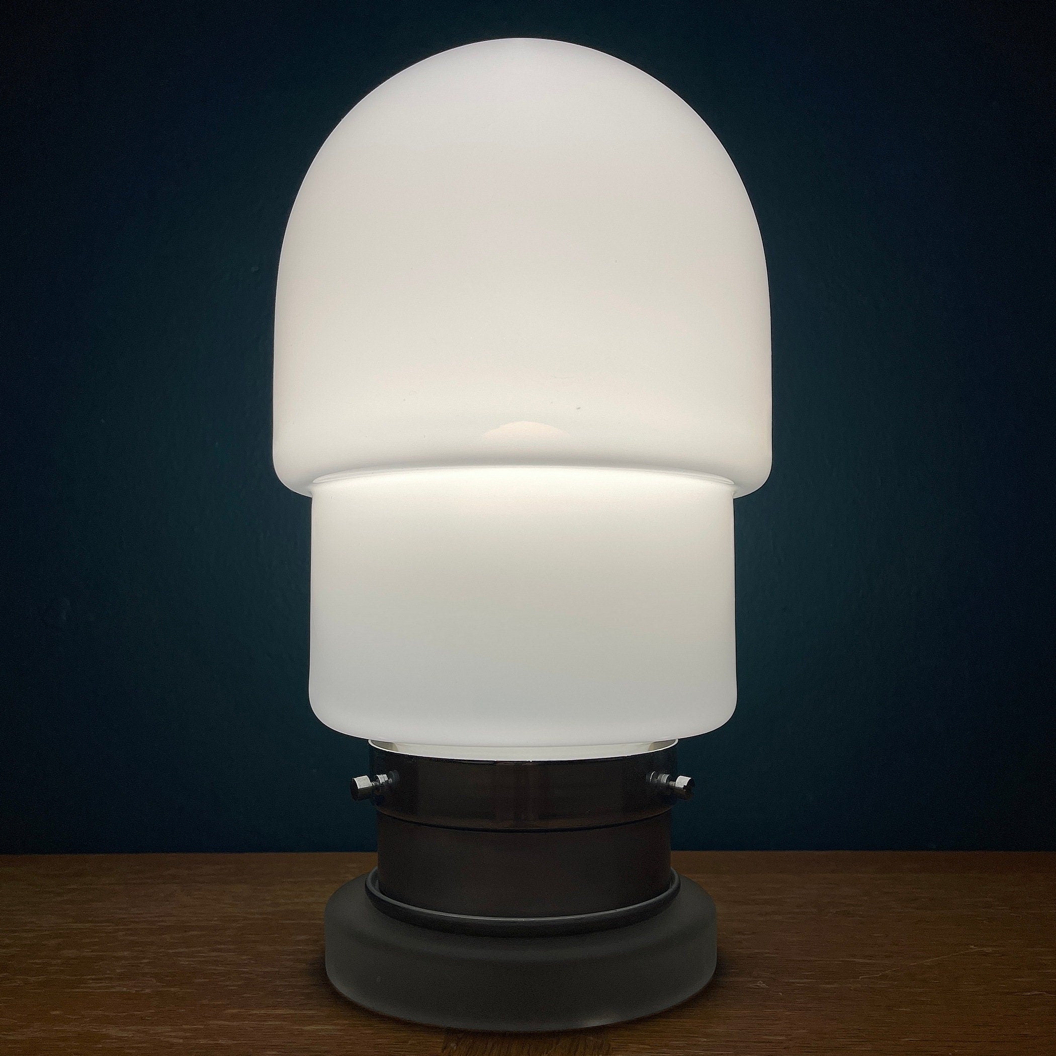 Vintage White Opaline Glass Table Lamp: Italian Mid-Century Modern Lighting