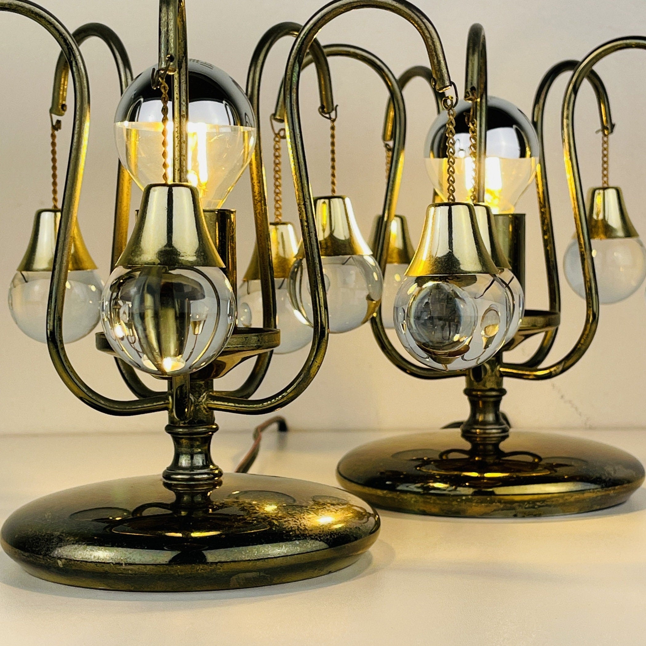 Pair of vintage glass ball table lamps italy 1960s Mid-century italian lighting