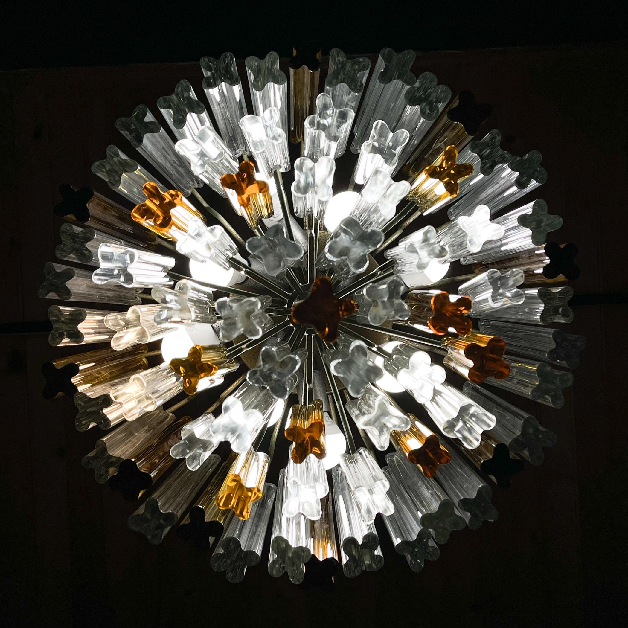 Original cascade Murano glass Crystal Prism Chandelier from Venini, Italy 1970s