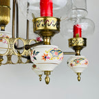 Vintage porcelain and brass chandelier Italy 1930s
