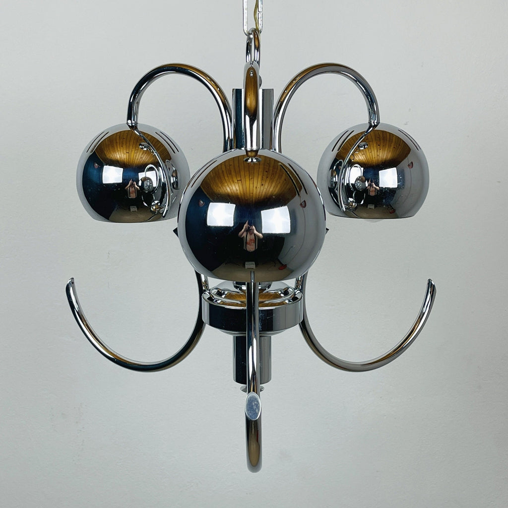 Vintage Italian Eyeball Pendant Lamp: Chrome Space Age Lighting, 1970s