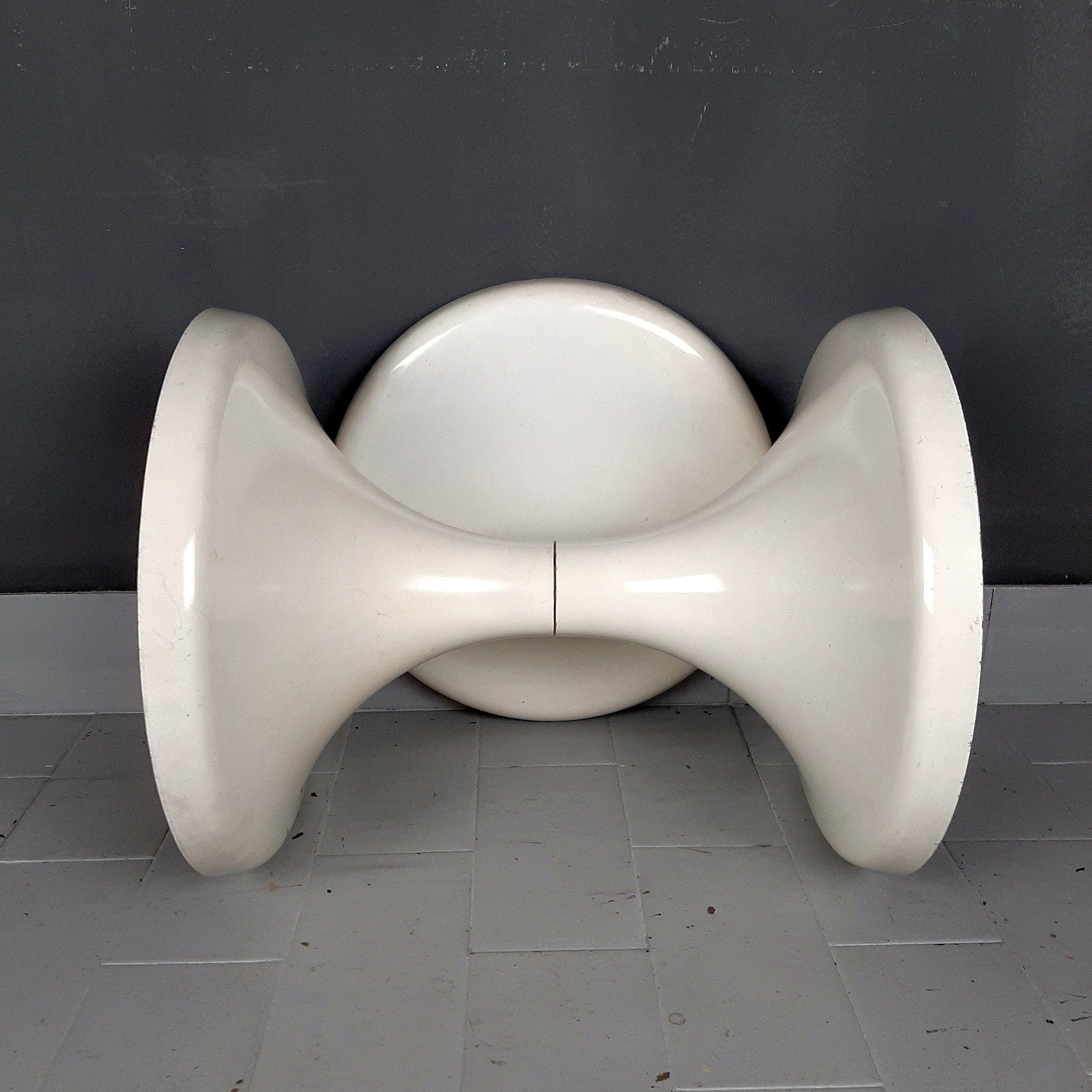Vintage White Plastic Mushroom Stool - Mid-Century Modern Meblo Yugoslavia