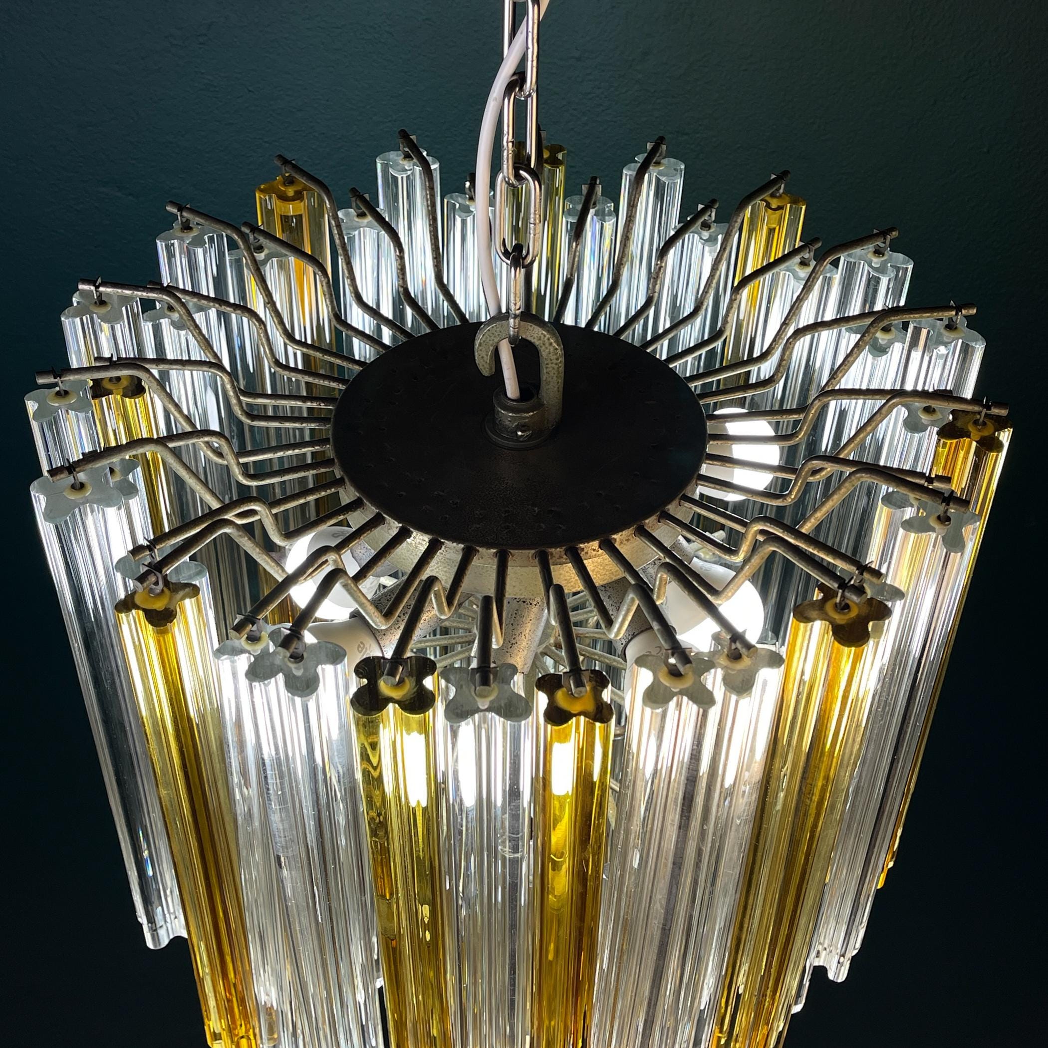 Original cascade Murano glass Crystal Prism Chandelier from Venini, Italy 1970s