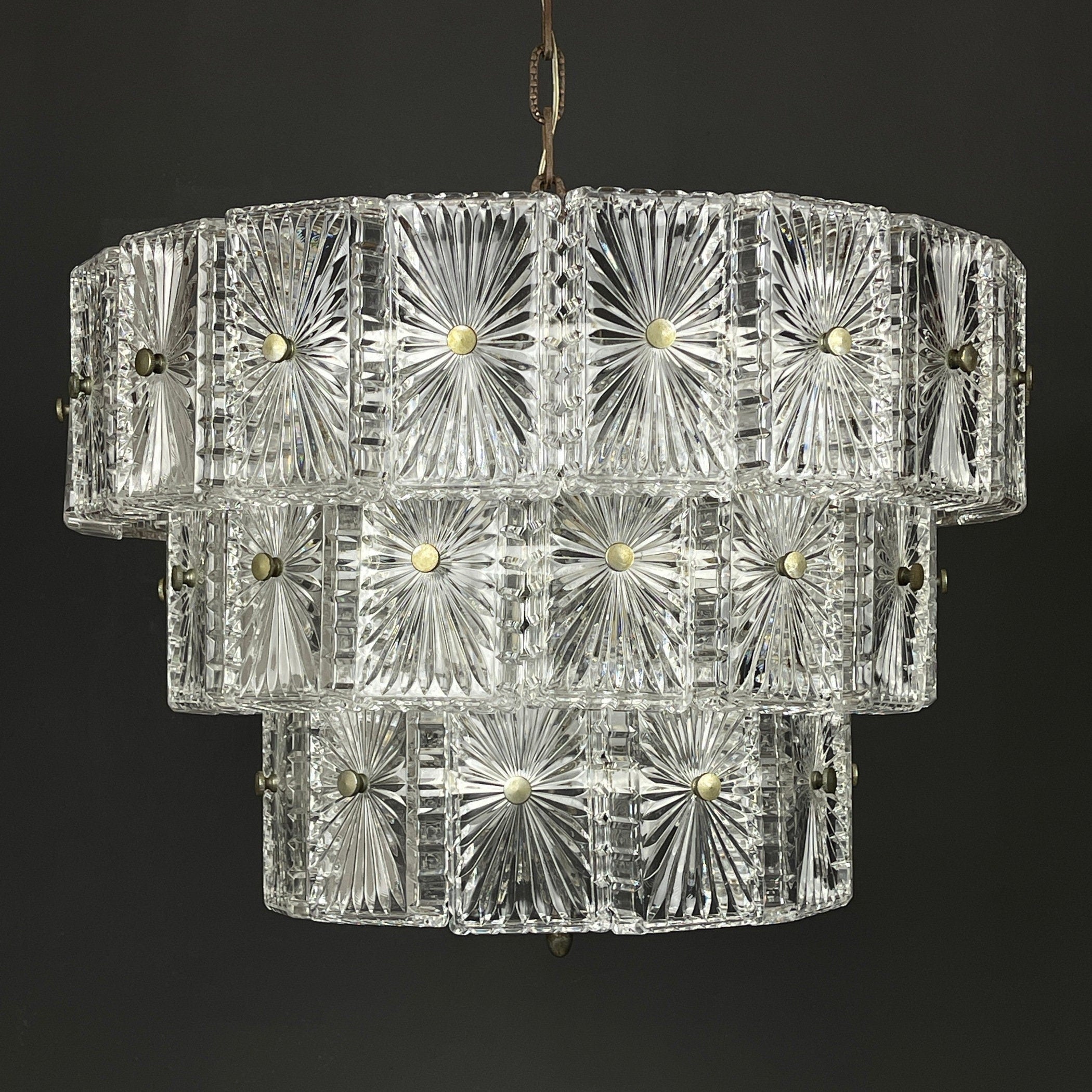 Vintage large crystal chandelier Italy 1960s
