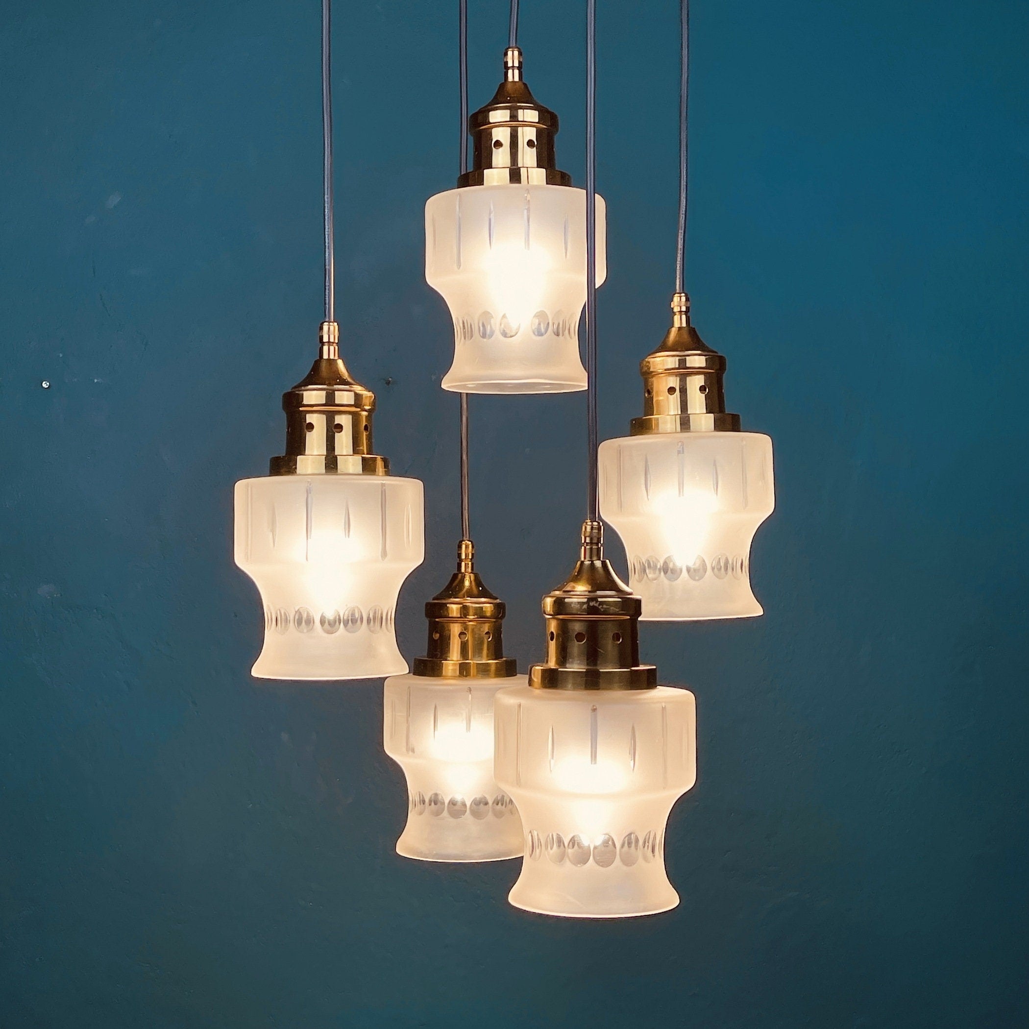 Mid-century cascade glass chandelier Italy 1970s Space Age Sputnik Vintage Pendant Light