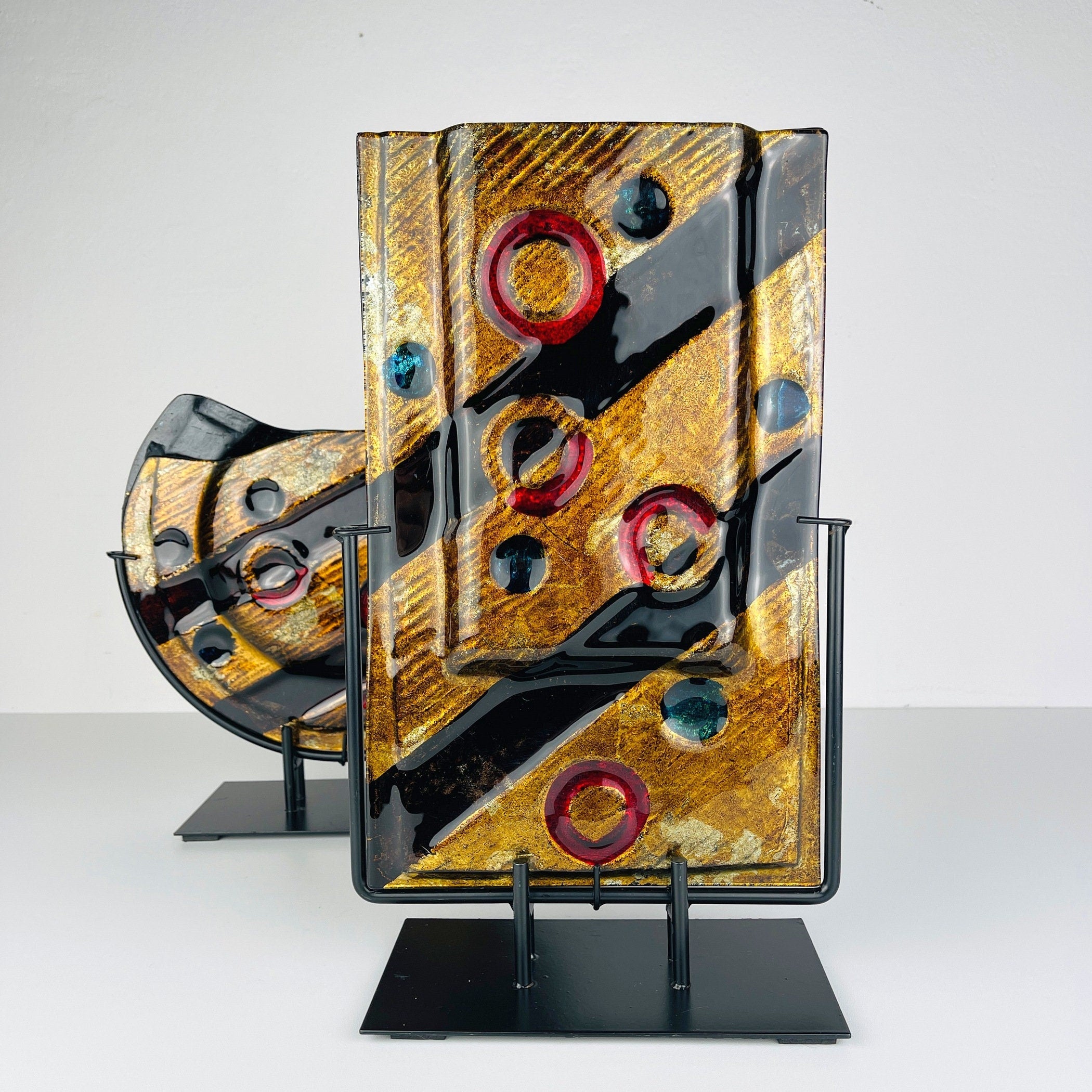Arte Muranese Geometric Murano Glass Vases - Italian Home Decor - Set of 2