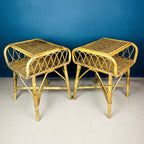 Pair of Vintage bamboo nightstands bedside tables Italy 1960s end table night side furniture modern tiki boho chic bohemian rattan wicker
