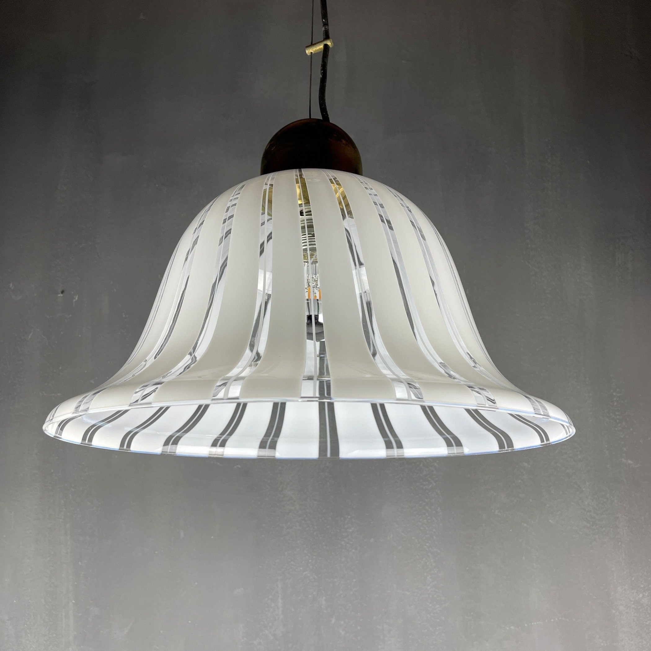 Vintage murano white pendant lamp Italy 1970s Italian mid-century lighting Retro home decor