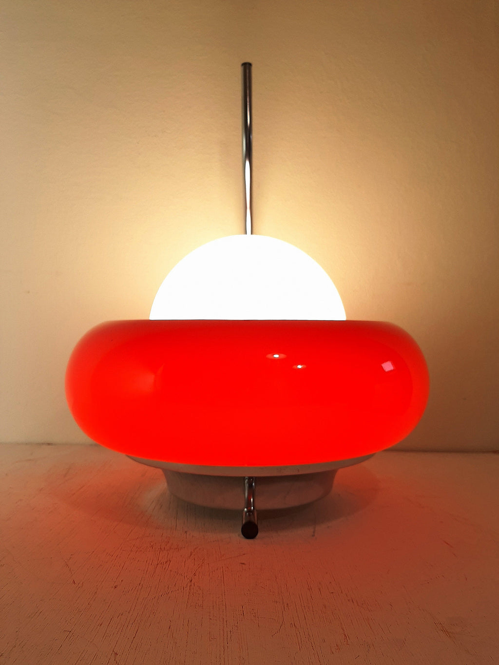 Meblo Guzzini Red Glass Wall Lamp: 1980s Space Age Sconce