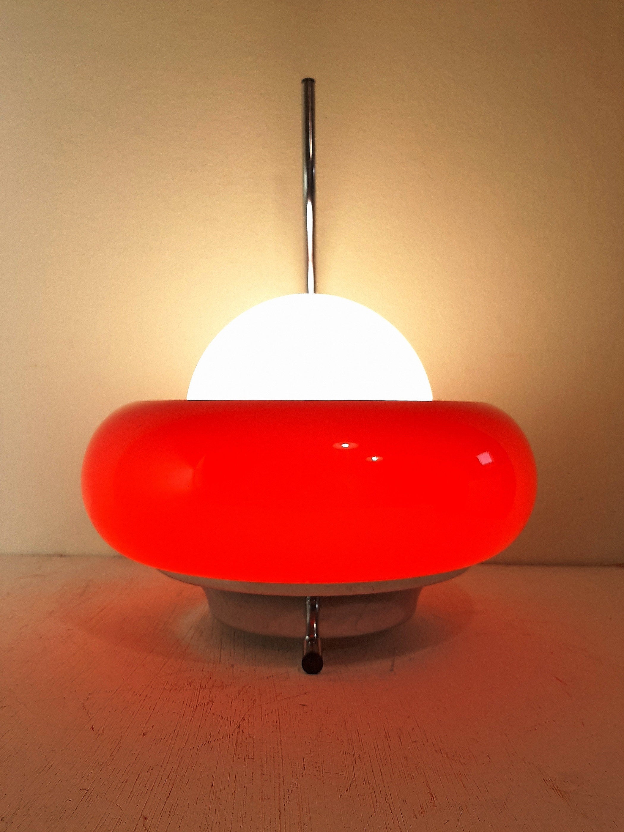 Meblo Guzzini Red Glass Wall Lamp: 1980s Space Age Sconce