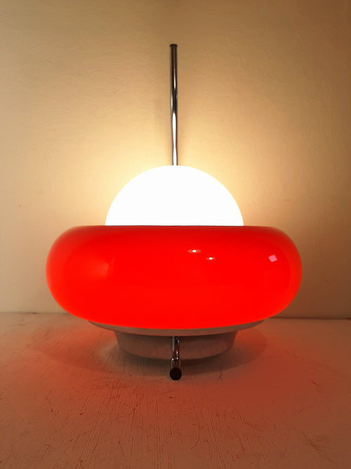 Meblo Guzzini Red Glass Wall Lamp: 1980s Space Age Sconce