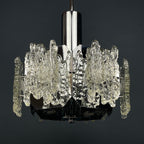 Mid-century ice Murano glass chandelier Italy 1970s Space age Sputnik atomic design
