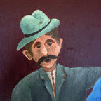 Vintage Folk Art Oil Painting Diptych: Yugoslavia Naive Art, 1970s